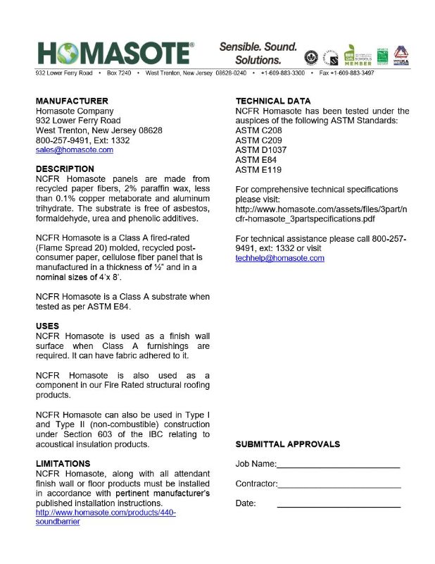 Submittal NCFR Homasote