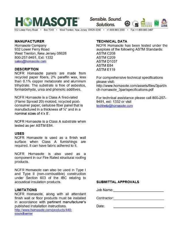 Submittal NCFR Homasote