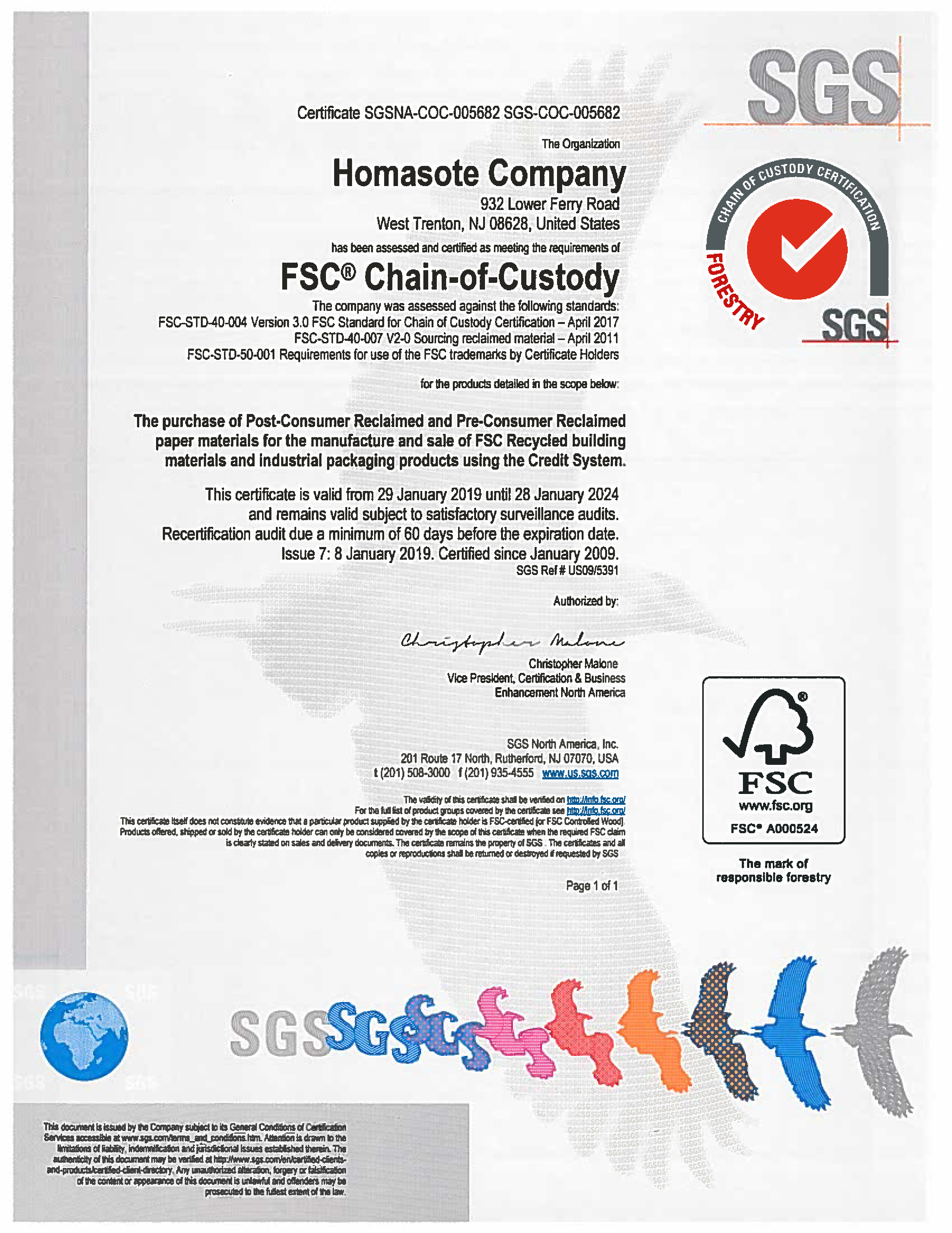 Forest Stewardship Council Certificate
